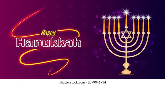 easy to edit vector illustration of Happy Hanukkah for Israel Festival of Lights celebration