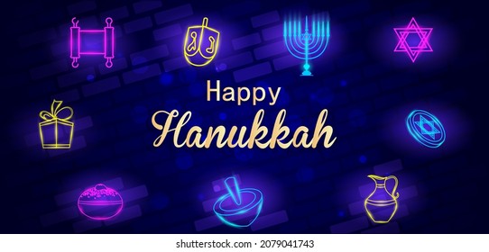 easy to edit vector illustration of Happy Hanukkah for Israel Festival of Lights celebration