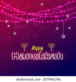 easy to edit vector illustration of Happy Hanukkah for Israel Festival of Lights celebration