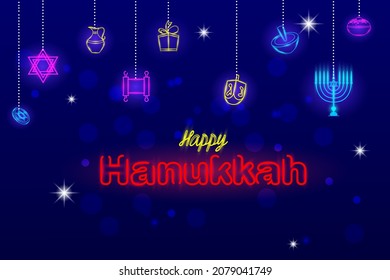 easy to edit vector illustration of Happy Hanukkah for Israel Festival of Lights celebration