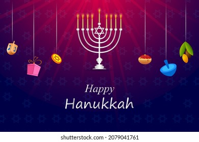 easy to edit vector illustration of Happy Hanukkah for Israel Festival of Lights celebration