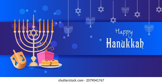 easy to edit vector illustration of Happy Hanukkah for Israel Festival of Lights celebration