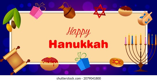 easy to edit vector illustration of Happy Hanukkah for Israel Festival of Lights celebration