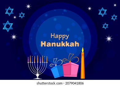 easy to edit vector illustration of Happy Hanukkah for Israel Festival of Lights celebration