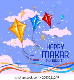 easy to edit vector illustration of Happy Makar Sankranti background with colorful kite