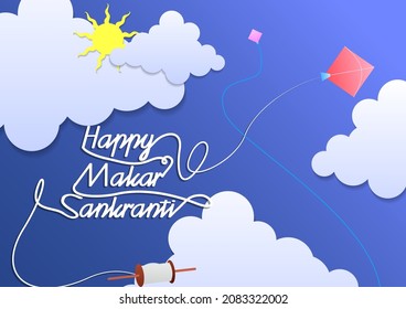 easy to edit vector illustration of Happy Makar Sankranti background with colorful kite