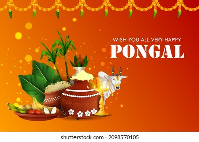 easy to edit vector illustration of Happy Pongal festival of Tamil Nadu India background