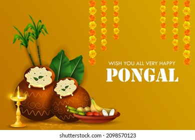 easy to edit vector illustration of Happy Pongal festival of Tamil Nadu India background