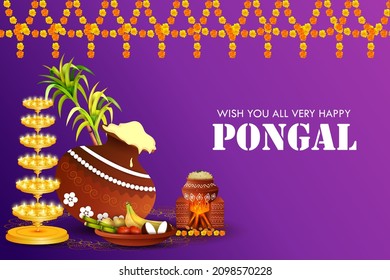 easy to edit vector illustration of Happy Pongal festival of Tamil Nadu India background