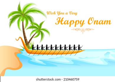 easy to edit vector illustration of Happy Onam background with boat racing