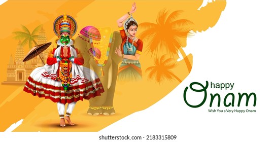 fácil de editar ilustración vectorial de los antecedentes del festival Happy Onam para el sur de India