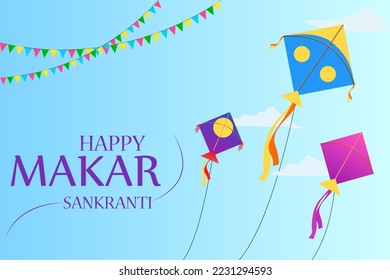 easy to edit vector illustration of Happy Makar Sankranti background with colorful kite
