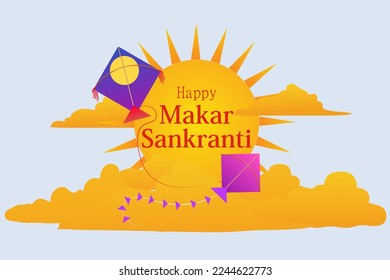 easy to edit vector illustration of Happy Makar Sankranti background with colorful kite