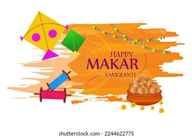 easy to edit vector illustration of Happy Makar Sankranti background with colorful kite