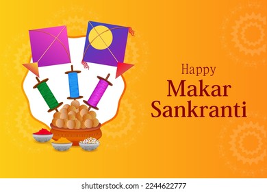 easy to edit vector illustration of Happy Makar Sankranti background with colorful kite