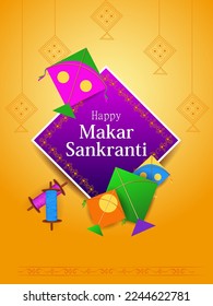 easy to edit vector illustration of Happy Makar Sankranti background with colorful kite