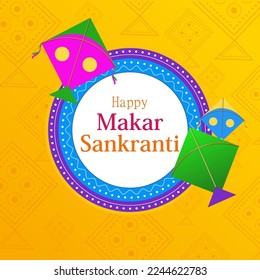 easy to edit vector illustration of Happy Makar Sankranti background with colorful kite