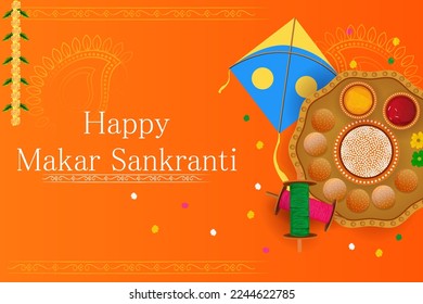 fácil de editar ilustración vectorial del fondo feliz de Makar Sankranti con cometa colorida