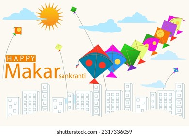 easy to edit vector illustration of Happy Makar Sankranti background with colorful kite