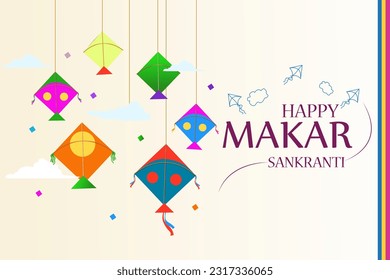 easy to edit vector illustration of Happy Makar Sankranti background with colorful kite