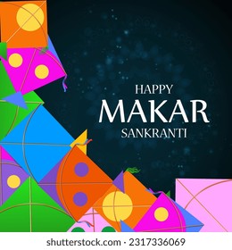 easy to edit vector illustration of Happy Makar Sankranti background with colorful kite