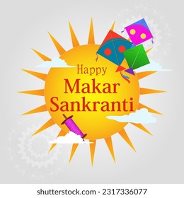 fácil de editar ilustración vectorial del fondo feliz de Makar Sankranti con cometa colorida