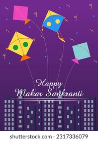 easy to edit vector illustration of Happy Makar Sankranti background with colorful kite