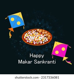 fácil de editar ilustración vectorial del fondo feliz de Makar Sankranti con cometa colorida