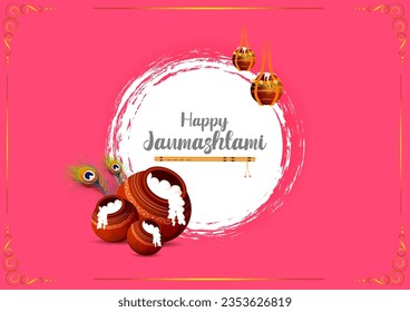 easy to edit vector illustration of Happy Krishna Janmashtami Dahi Handi meaning cream and pot Indian festival celebration background