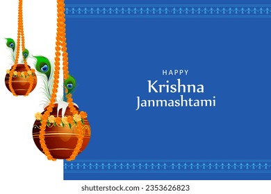 easy to edit vector illustration of Happy Krishna Janmashtami Dahi Handi meaning cream and pot Indian festival celebration background