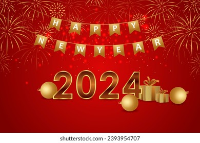 easy to edit vector illustration of Happy New Year 2024 wishes seasonal greeting background