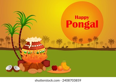 easy to edit vector illustration of Happy Pongal festival of Tamil Nadu India background