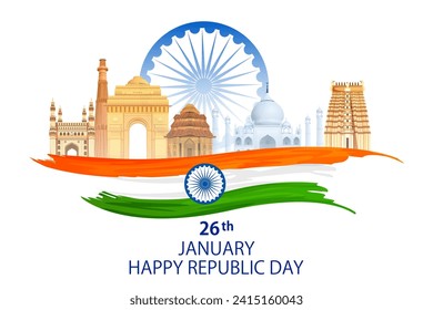 easy to edit vector illustration of Happy Republic Day of India tricolor background for 26 January