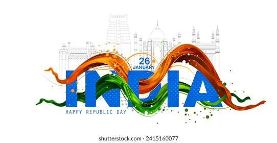 leicht zu bearbeitende Vektorgrafik des Happy Republic Day of India, dreifarbiger Hintergrund für den 26. Januar