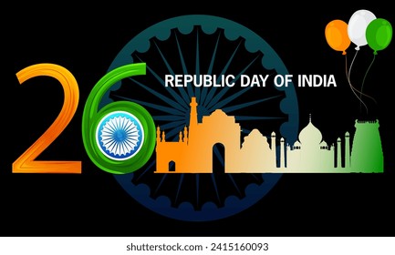 fácil de editar ilustración vectorial del Día feliz de la República de la India fondo tricolor para el 26 de enero