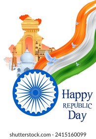 easy to edit vector illustration of Happy Republic Day of India tricolor background for 26 January