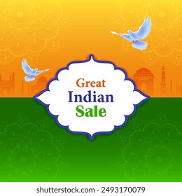 easy to edit vector illustration of Happy Independence Day of India tricolor Great Indian Sale and Promotion background for 15th August advertisement