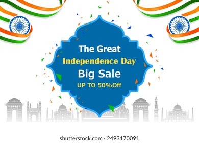 easy to edit vector illustration of Happy Independence Day of India tricolor Great Indian Sale and Promotion background for 15th August advertisement