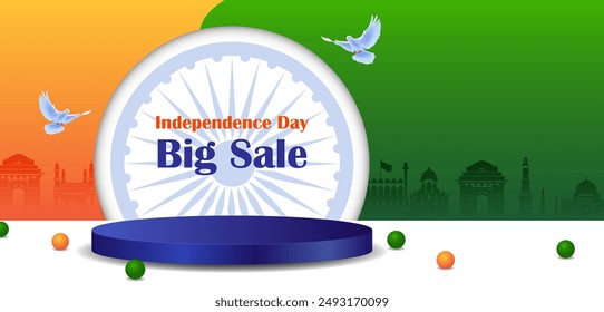 easy to edit vector illustration of Happy Independence Day of India tricolor Great Indian Sale and Promotion background for 15th August advertisement