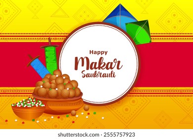 easy to edit vector illustration of Happy Makar Sankranti background with colorful kite