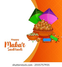 easy to edit vector illustration of Happy Makar Sankranti background with colorful kite