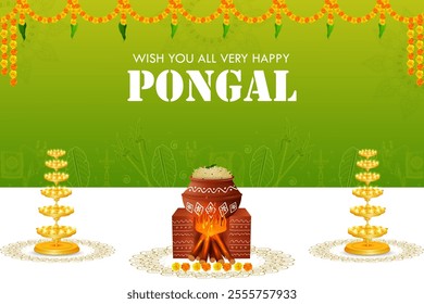 easy to edit vector illustration of Happy Pongal festival of Tamil Nadu India background