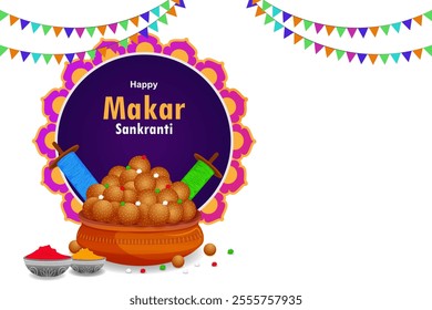 easy to edit vector illustration of Happy Makar Sankranti background with colorful kite