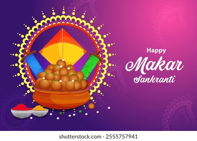 easy to edit vector illustration of Happy Makar Sankranti background with colorful kite