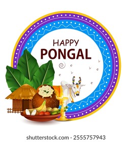 easy to edit vector illustration of Happy Pongal festival of Tamil Nadu India background