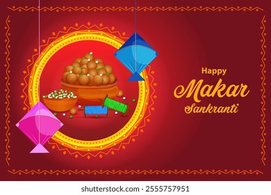 easy to edit vector illustration of Happy Makar Sankranti background with colorful kite