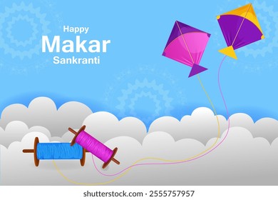 easy to edit vector illustration of Happy Makar Sankranti background with colorful kite