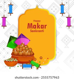 easy to edit vector illustration of Happy Makar Sankranti background with colorful kite