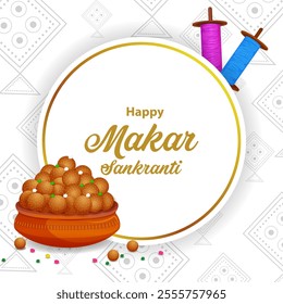 easy to edit vector illustration of Happy Makar Sankranti background with colorful kite