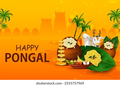 easy to edit vector illustration of Happy Pongal festival of Tamil Nadu India background